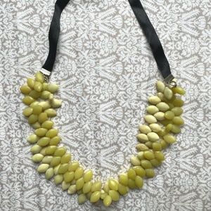 Panacea Bib Necklace Chartreuse Serpentine Semi Precious Stones Ribbon Handmade